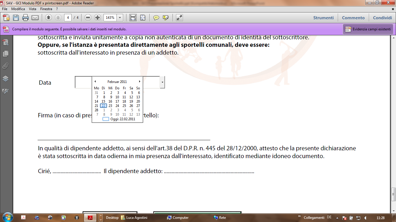 Step 1 Compilazione del modulo Compili i campi data servendosi della