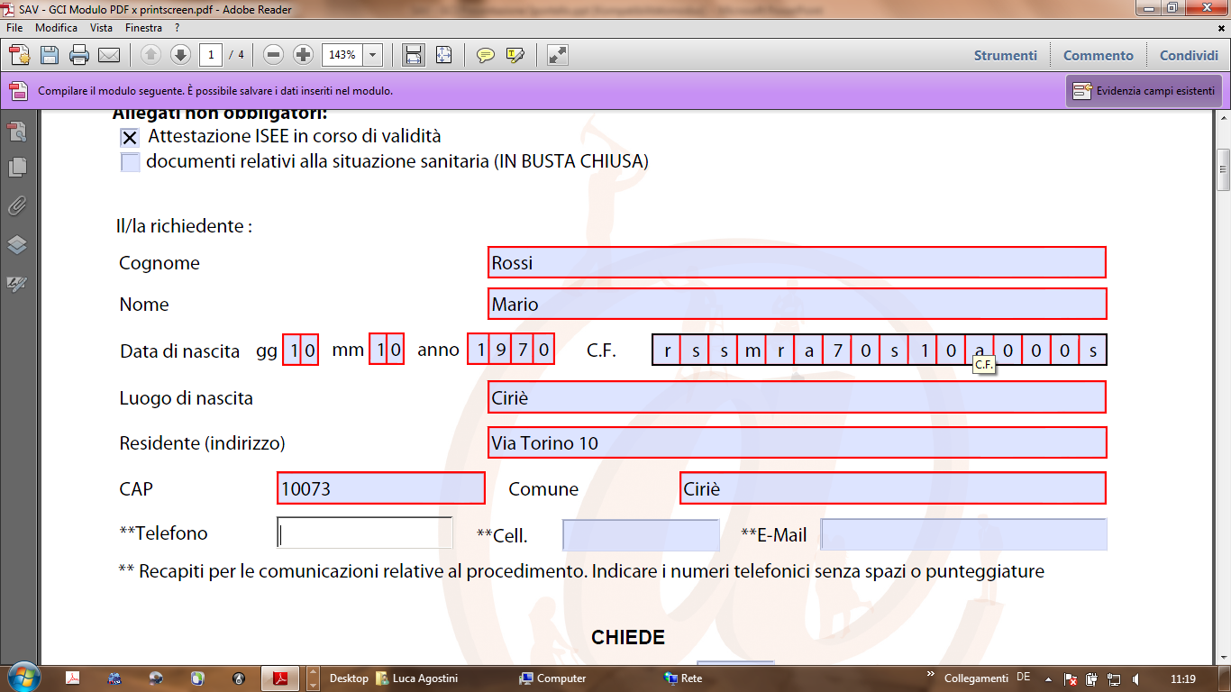 Step 1 Compilazione del modulo Compili il modulo con i