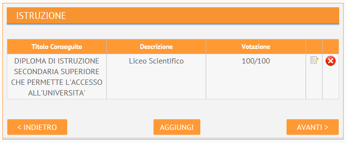 Il mio CV Per effettuare una ricerca mirata, è possibile inserire uno o più caratteri nel campo Titolo di Studio prima di cliccare su SELEZIONA: in questo modo, il sistema mostra solo le voci