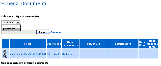 aggiungi per completare l'inserimento. E' necessario attendere finché il sistema non conferma l'inserimento, altrimenti, abbandonando la pagina, l'inserimento in corso verrà annullato.