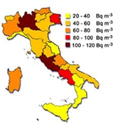 Europa (media europea: 59 Bq/m 3 ; media mondiale 40 Bq/m 3) Nella regione il 4% delle abitazioni ha concentrazioni di radon
