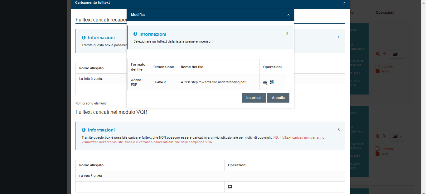Caricamento allegato già presente in IRIS Dopo avere cliccato sul «+» si aprirà una finestra in cui è indicato l allegato (o gli allegati)