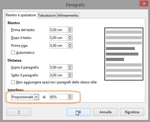 Figura 22: assegnazione di interlinea