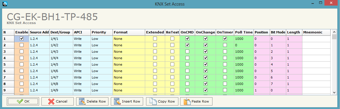 5.5 Configurazione oggetti di comunicazione KNX In questa sezione, vengono definiti gli oggetti di comunicazione, con le modalità di acquisizione ed invio, che devono essere scambiati con la rete KNX.