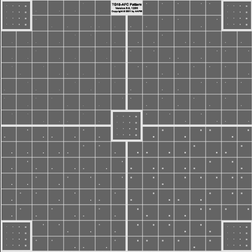 Valutazione del rumore Monoscopio TG18-AFC Si cercano i dettagli con minime differenze di L percepibili in funzione della loro dimensione a