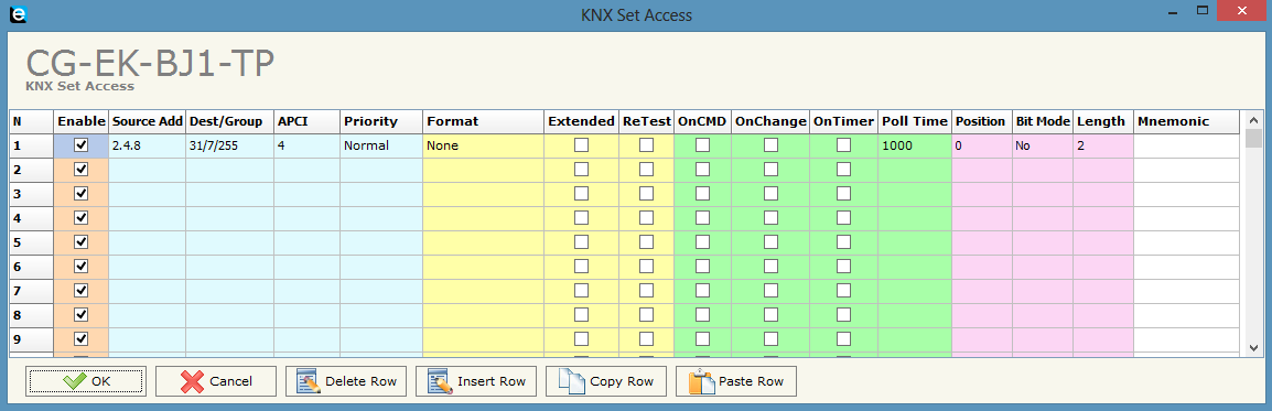 5.5 Configurazione oggetti di comunicazione KNX In questa sezione, vengono definiti gli oggetti di comunicazione che devono essere scambiati con la rete KNX, con le modalità sniffer (raccolta dei