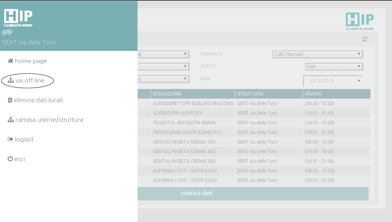 Accesso OffLine Selezionare il menu in alto a sinistra: