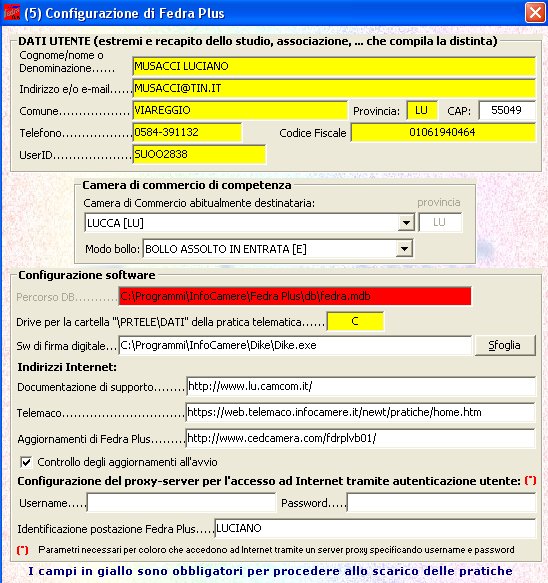 Primo avvio di FedraPlus Configurazione di FedraPlus. Con questa opzione è possibile visualizzare il profilo di configurazione utente attivo e/o modificarlo.