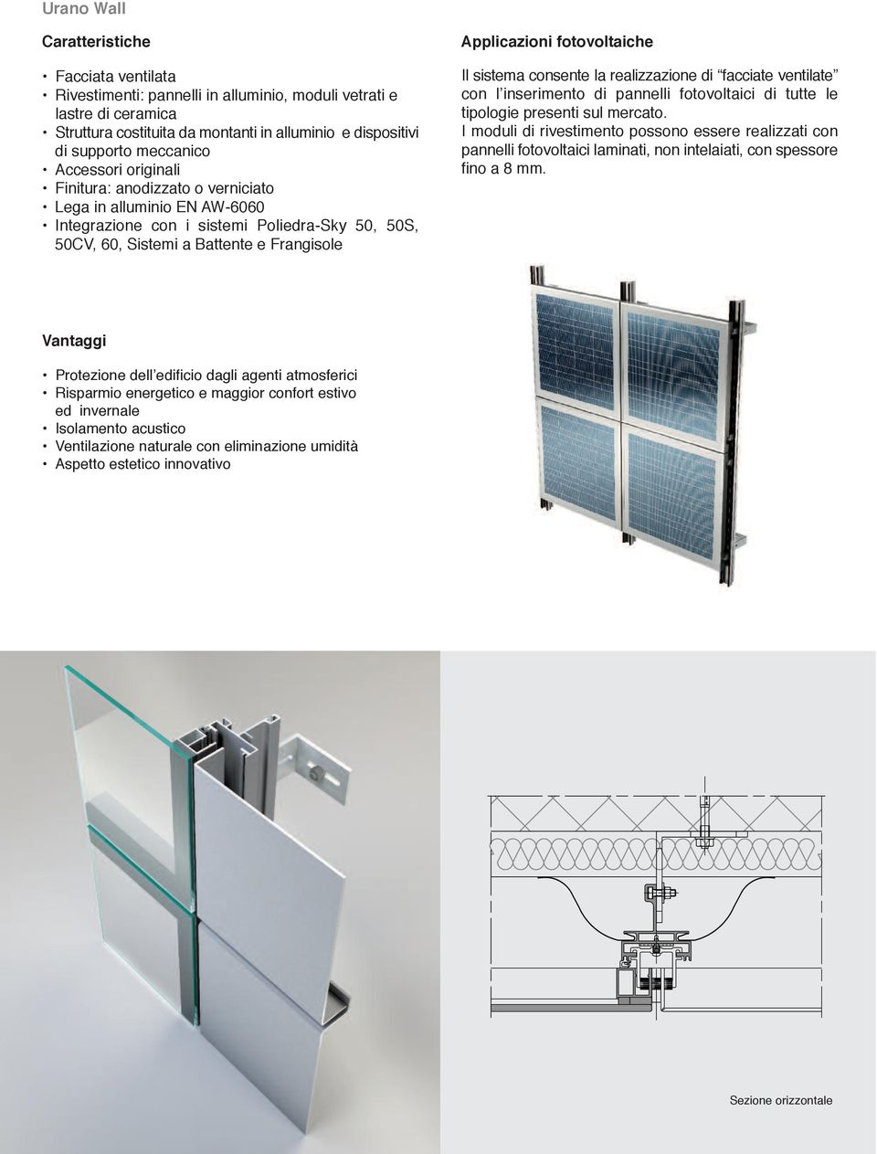 consente la realizzazione di facciate ventilate con l inserimento di pannelli fotovoltaici di tutte le tipologie presenti sul mercato.