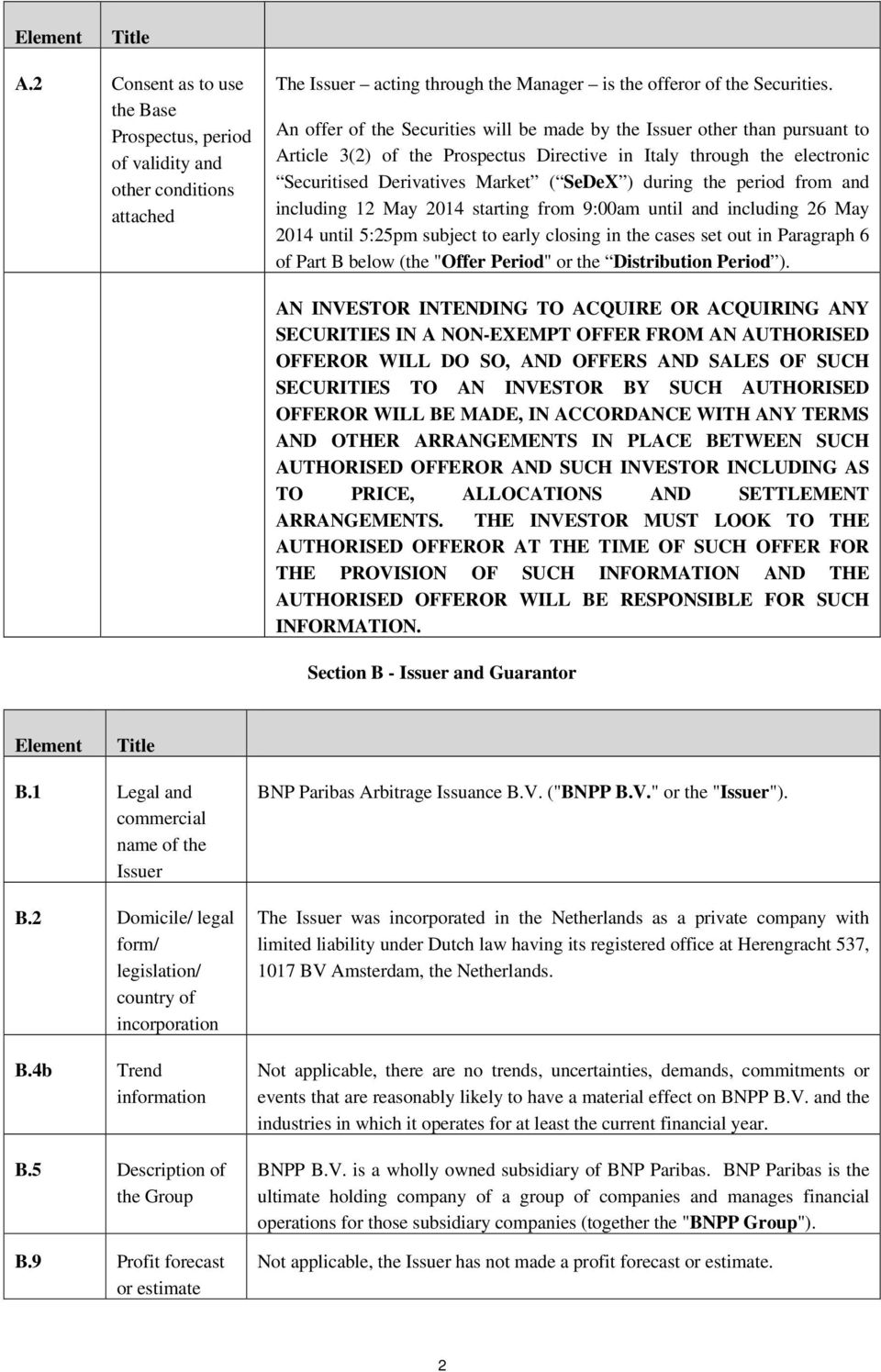 the period from and including 12 May 2014 starting from 9:00am until and including 26 May 2014 until 5:25pm subject to early closing in the cases set out in Paragraph 6 of Part B below (the "Offer