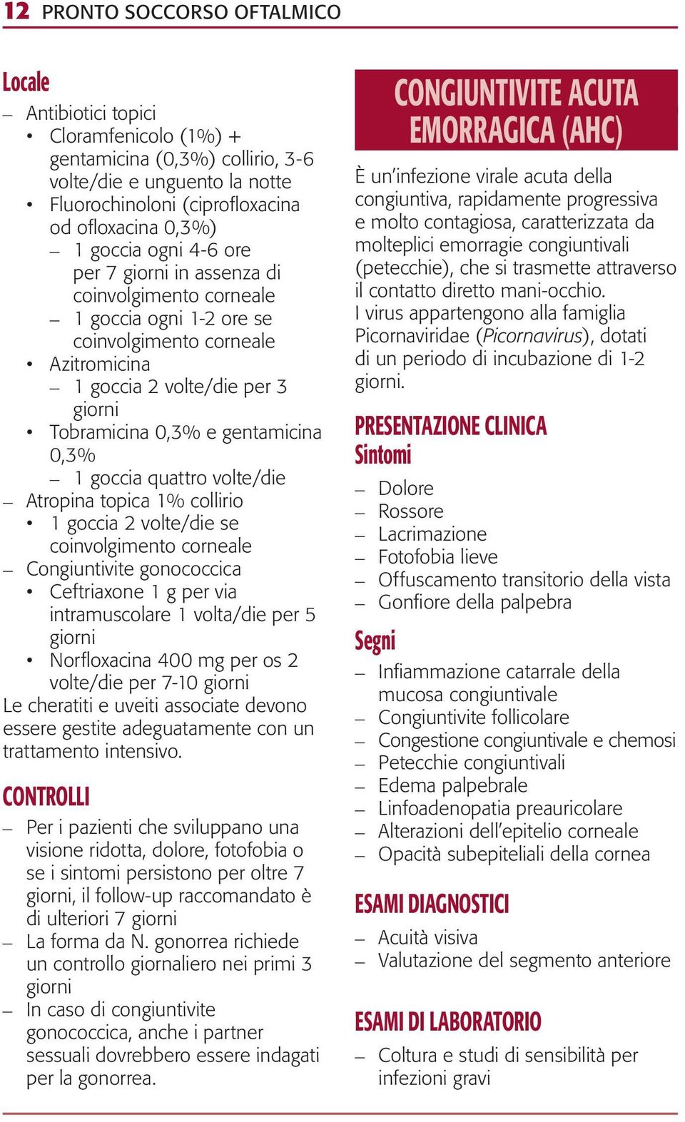 0,3% 1 goccia quattro volte/die Atropina topica 1% collirio 1 goccia 2 volte/die se coinvolgimento corneale Congiuntivite gonococcica Ceftriaxone 1 g per via intramuscolare 1 volta/die per 5 giorni