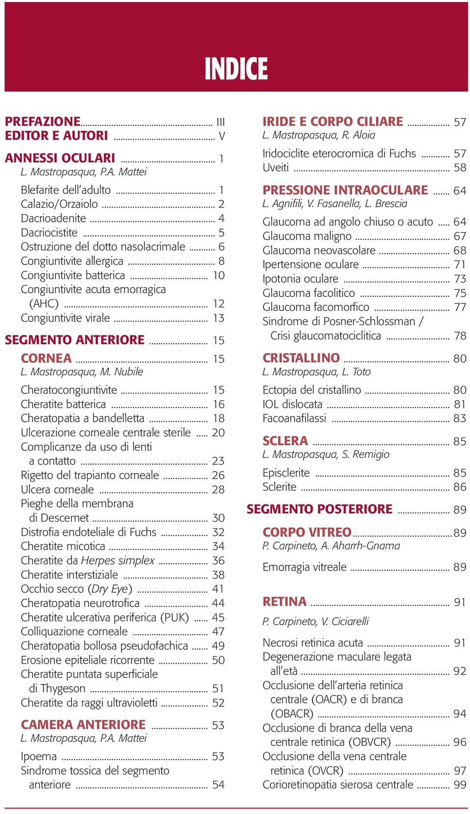 .. 13 Segmento anteriore... 15 CORNEA... 15 L. Mastropasqua, M. Nubile Cheratocongiuntivite... 15 Cheratite batterica... 16 Cheratopatia a bandelletta... 18 Ulcerazione corneale centrale sterile.