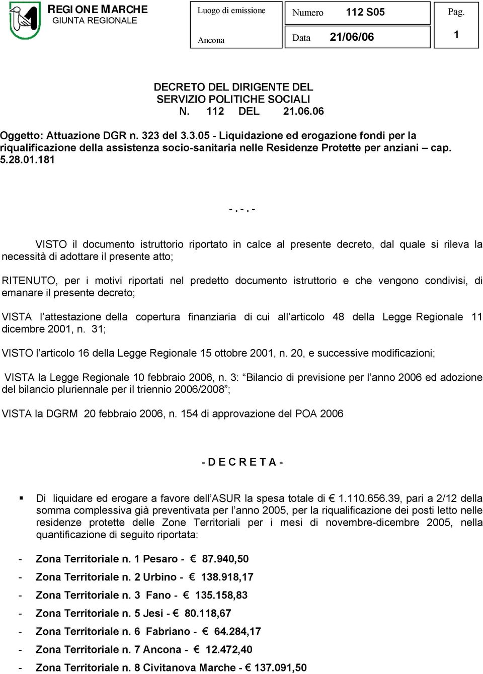 Liquidazione ed erogazione fondi per la riqualificazione della assistenza socio-sanitaria nelle Residenze Protette per anziani cap. 5.28.01.181 -.