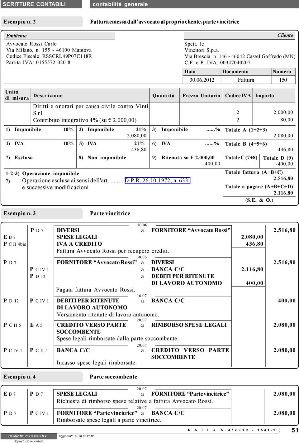 IVA: 00347040207 Numero 150 Unità di misur Descrizione Quntità Prezzo Unitrio Codice IVA Importo Diritti e onorri per cus civile contro Vinti S.r.l. 2 2.000,00 Contributo integrtivo 4% (su 2.