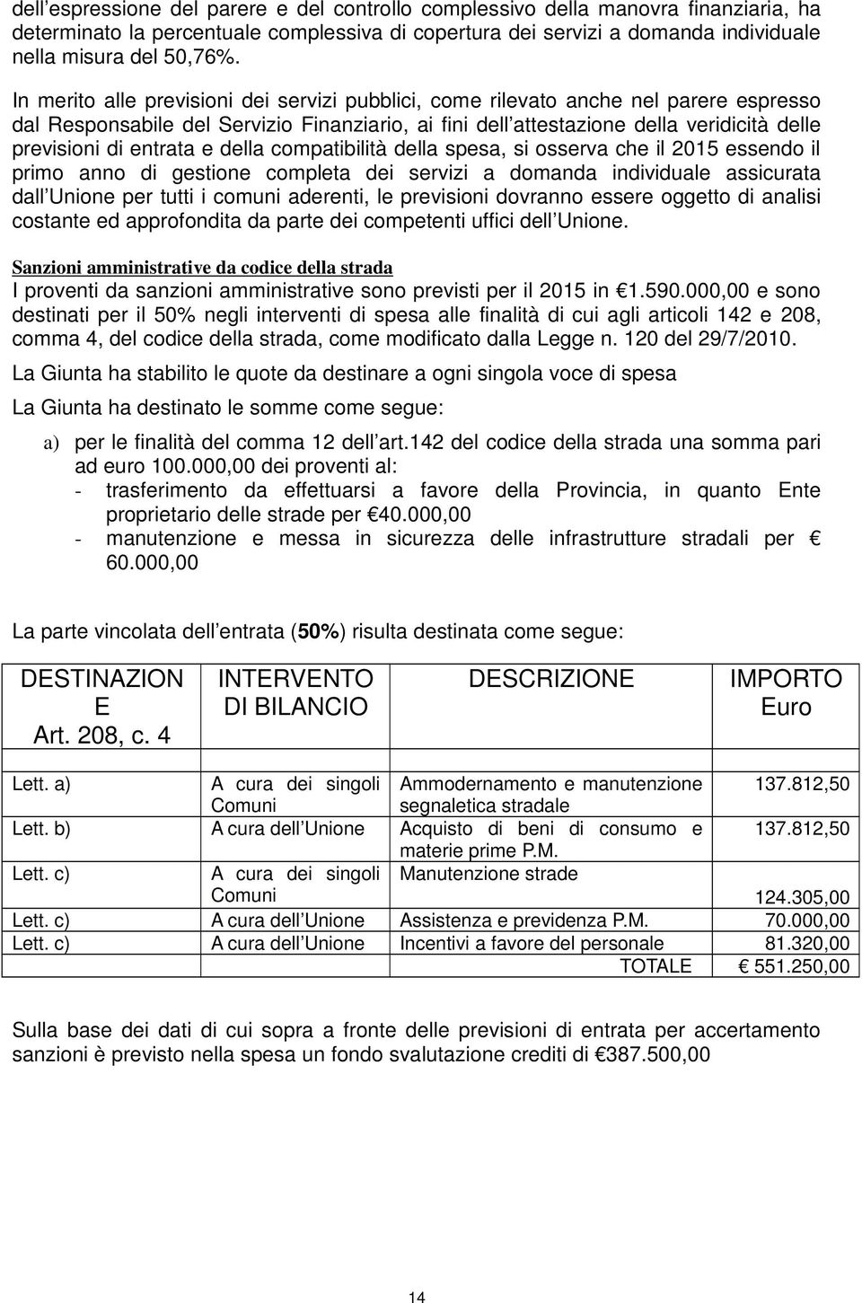 entrata e della compatibilità della spesa, si osserva che il 2015 essendo il primo anno di gestione completa dei servizi a domanda individuale assicurata dall Unione per tutti i comuni aderenti, le