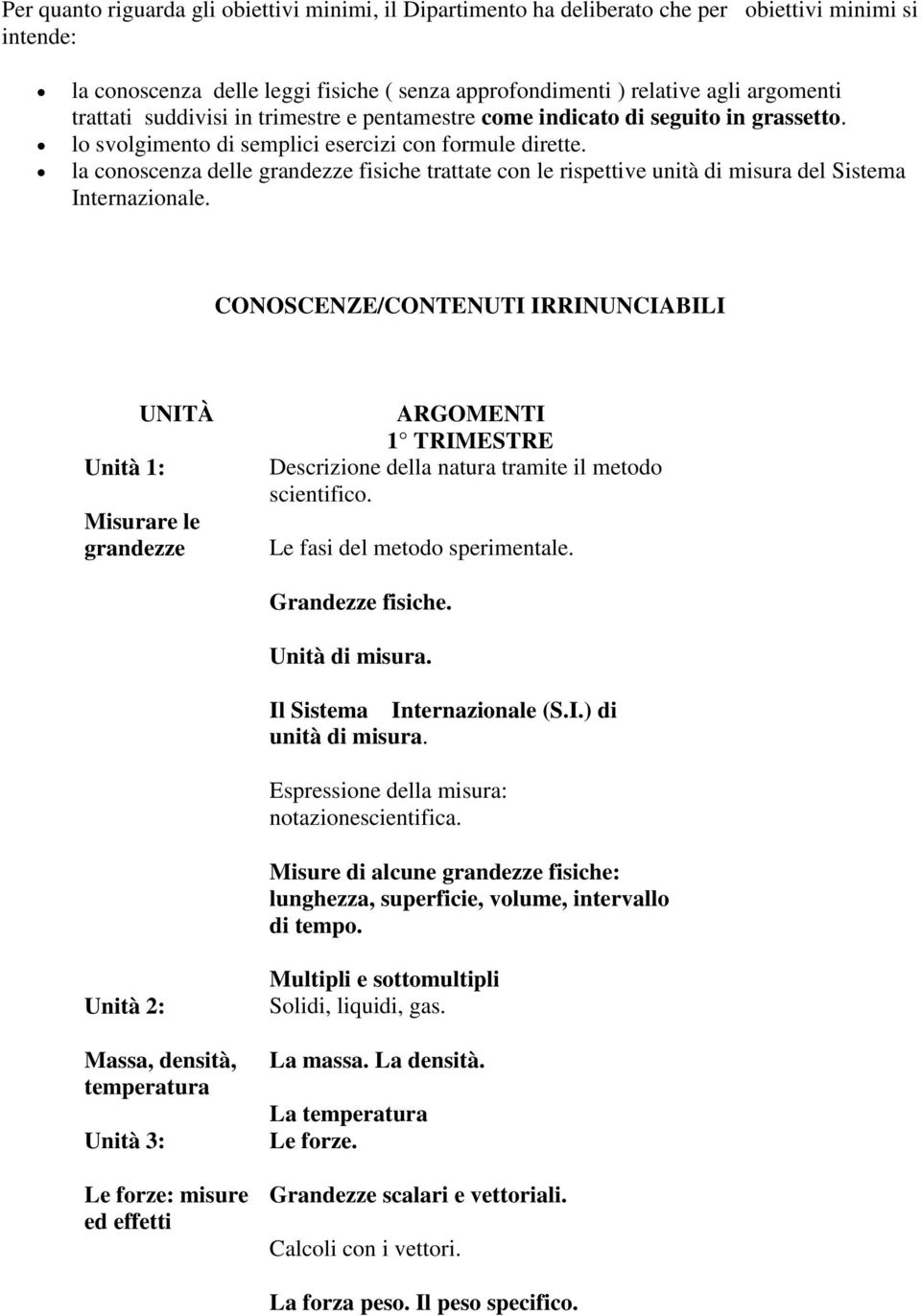 la conoscenza delle grandezze fisiche trattate con le rispettive unità di misura del Sistema Internazionale.