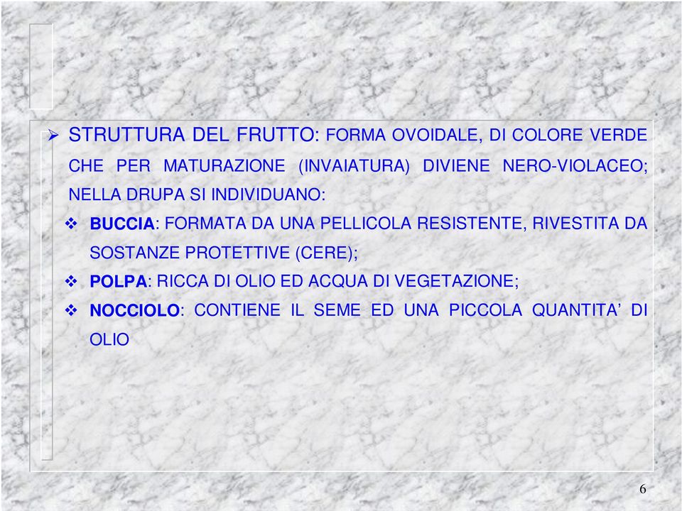 UNA PELLICOLA RESISTENTE, RIVESTITA DA SOSTANZE PROTETTIVE (CERE); POLPA: RICCA DI