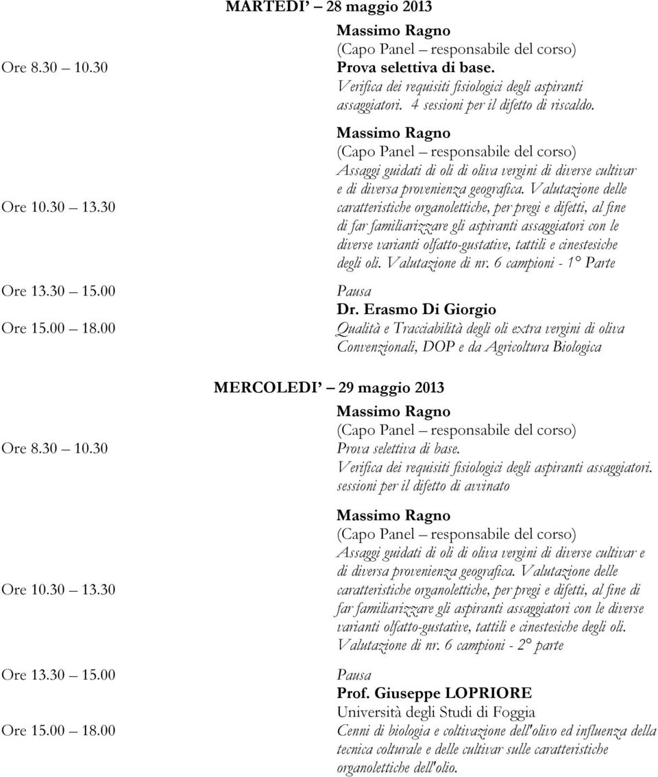 Valutazione delle caratteristiche organolettiche, per pregi e difetti, al fine di far familiarizzare gli aspiranti assaggiatori con le diverse varianti olfatto-gustative, tattili e cinestesiche degli