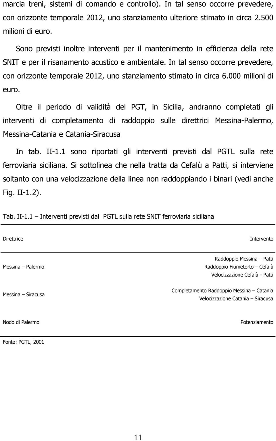 In tal senso occorre prevedere, con orizzonte temporale 2012, uno stanziamento stimato in circa 6.000 milioni di euro.