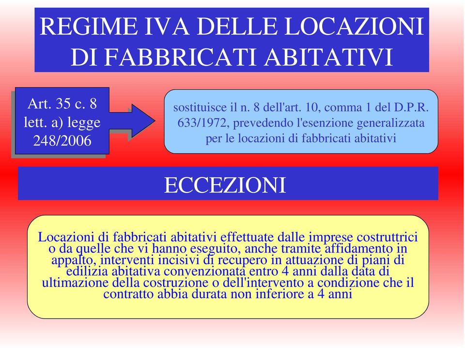 costruttrici o da quelle che vi hanno eseguito, anche tramite affidamento in appalto, interventi incisivi di recupero in attuazione di piani di edilizia