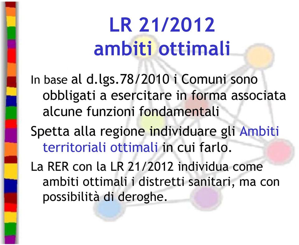 fondamentali Spetta alla regione individuare gli Ambiti territoriali ottimali in