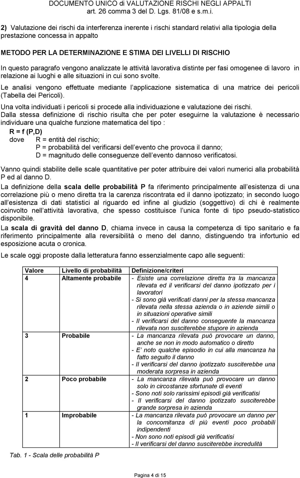 Le analisi vengono effettuate mediante l applicazione sistematica di una matrice dei pericoli (Tabella dei Pericoli).