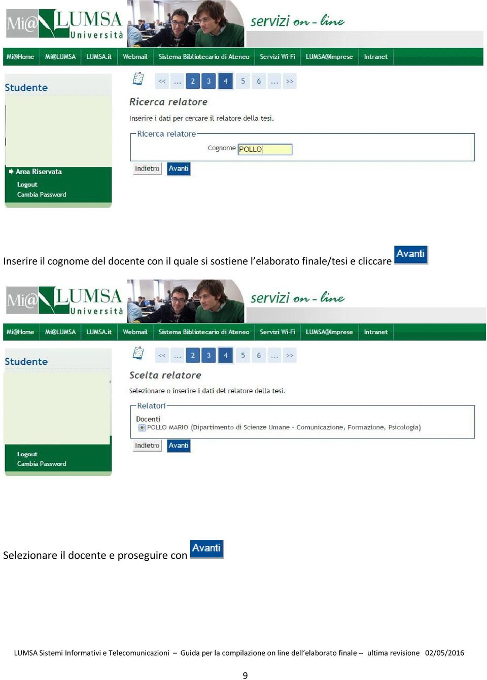 elaborato finale/tesi e cliccare