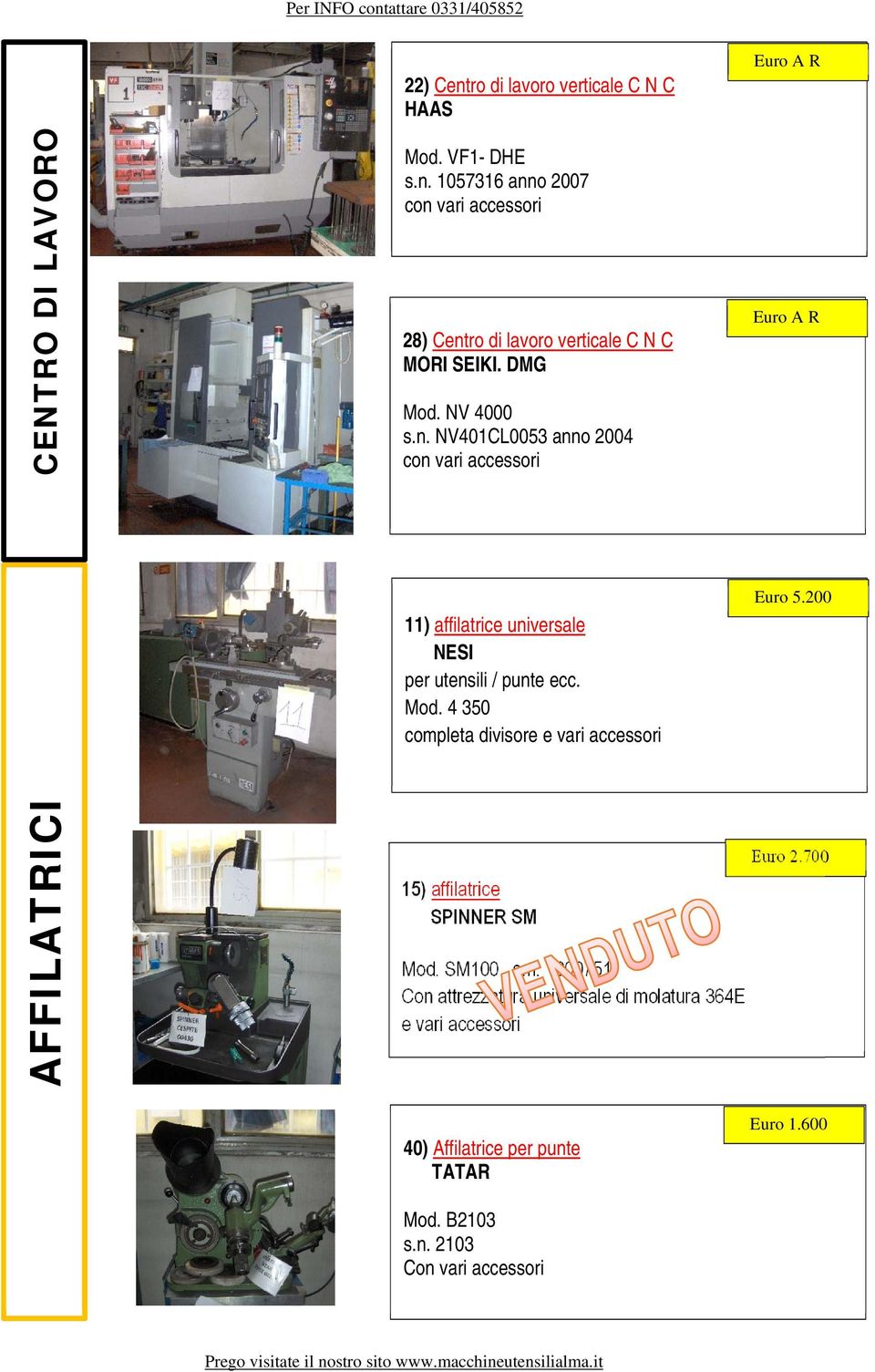 200 AFFILATRICI 15) affilatrice SPINNER SM Mod. SM100 s.n.