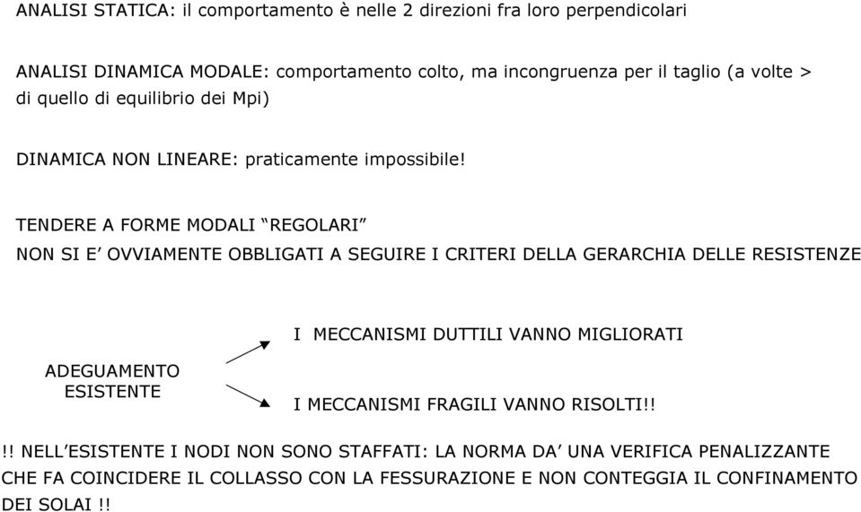 TENDERE A FORME MODALI REGOLARI NON SI E OVVIAMENTE OBBLIGATI A SEGUIRE I CRITERI DELLA GERARCHIA DELLE RESISTENZE I MECCANISMI DUTTILI VANNO MIGLIORATI