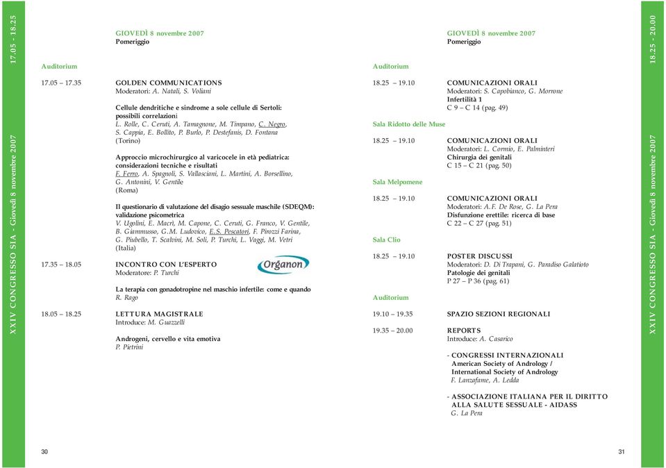 Cappia, E. Bollito, P. Burlo, P. Destefanis, D. Fontana (Torino) Approccio microchirurgico al varicocele in età pediatrica: considerazioni tecniche e risultati F. Ferro, A. Spagnoli, S.