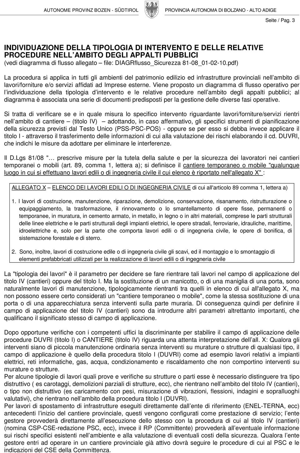 Viene proposto un diagramma di flusso operativo per l individuazione della tipologia d intervento e le relative procedure nell ambito degli appalti pubblici; al diagramma è associata una serie di