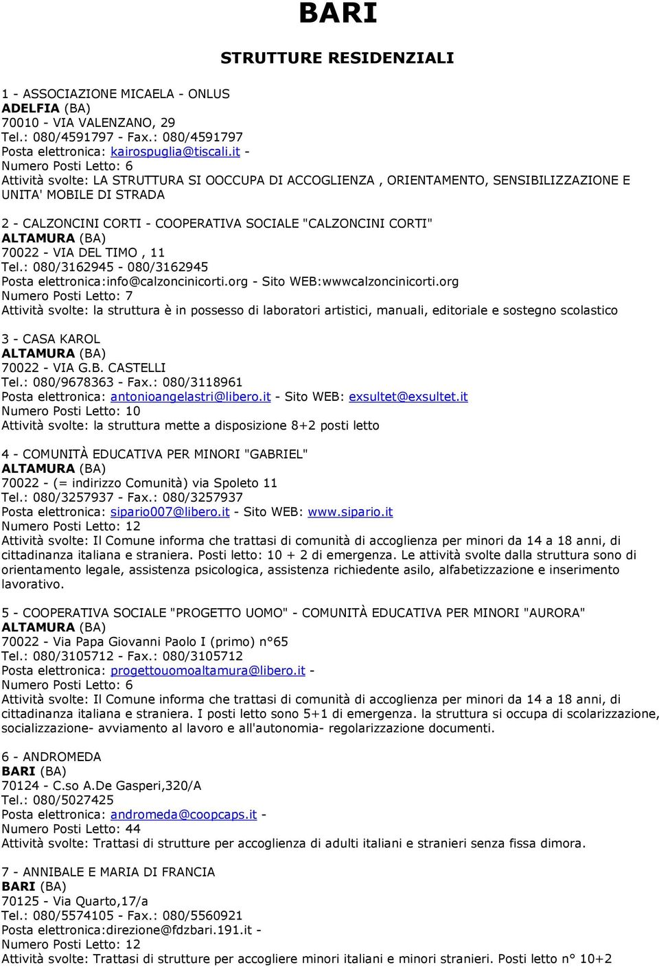 TIMO, 11 Tel.: 080/3162945-080/3162945 Posta elettronica:info@calzoncinicorti.org - Sito WEB:wwwcalzoncinicorti.