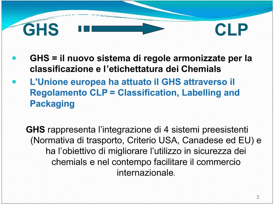 rappresenta l integrazione di 4 sistemi preesistenti (Normativa di trasporto, Criterio USA, Canadese ed EU) e ha