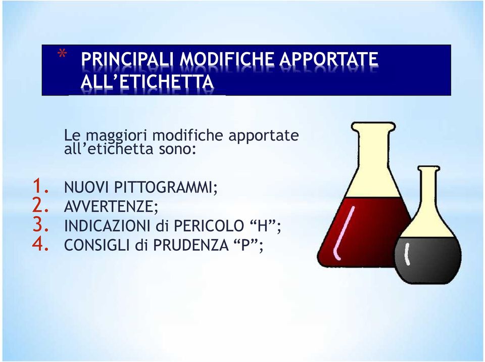 sono: 1. NUOVI PITTOGRAMMI; 2. AVVERTENZE; 3.