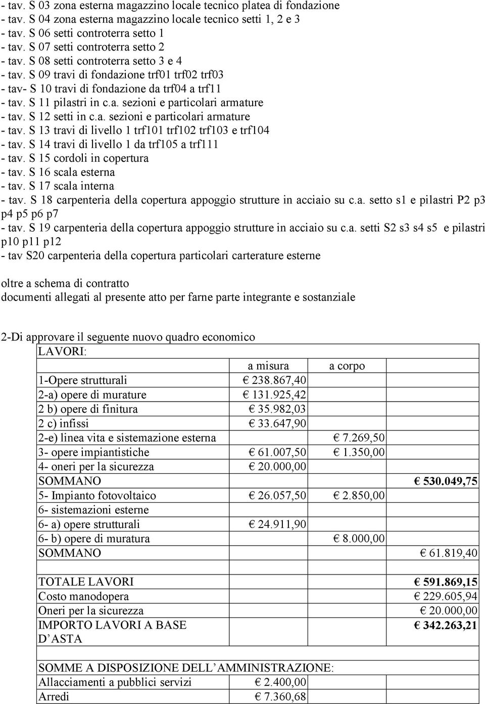 S 12 setti in c.a. sezioni e particolari armature - tav. S 13 travi di livello 1 trf101 trf102 trf103 e trf104 - tav. S 14 travi di livello 1 da trf105 a trf111 - tav. S 15 cordoli in copertura - tav.