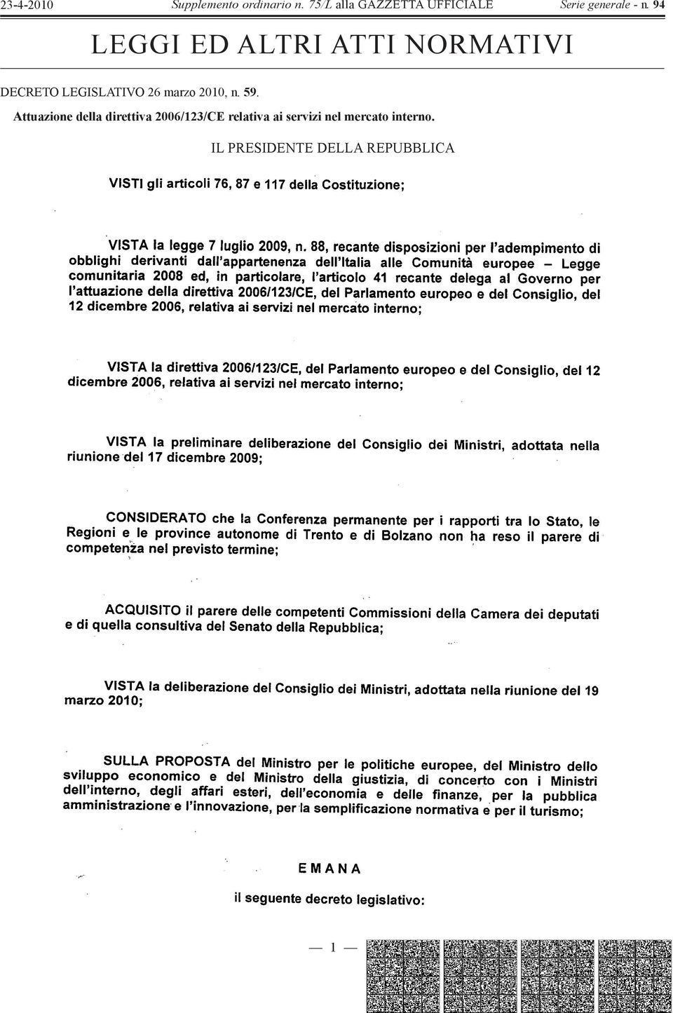 Attuazione della direttiva 2006/123/CE