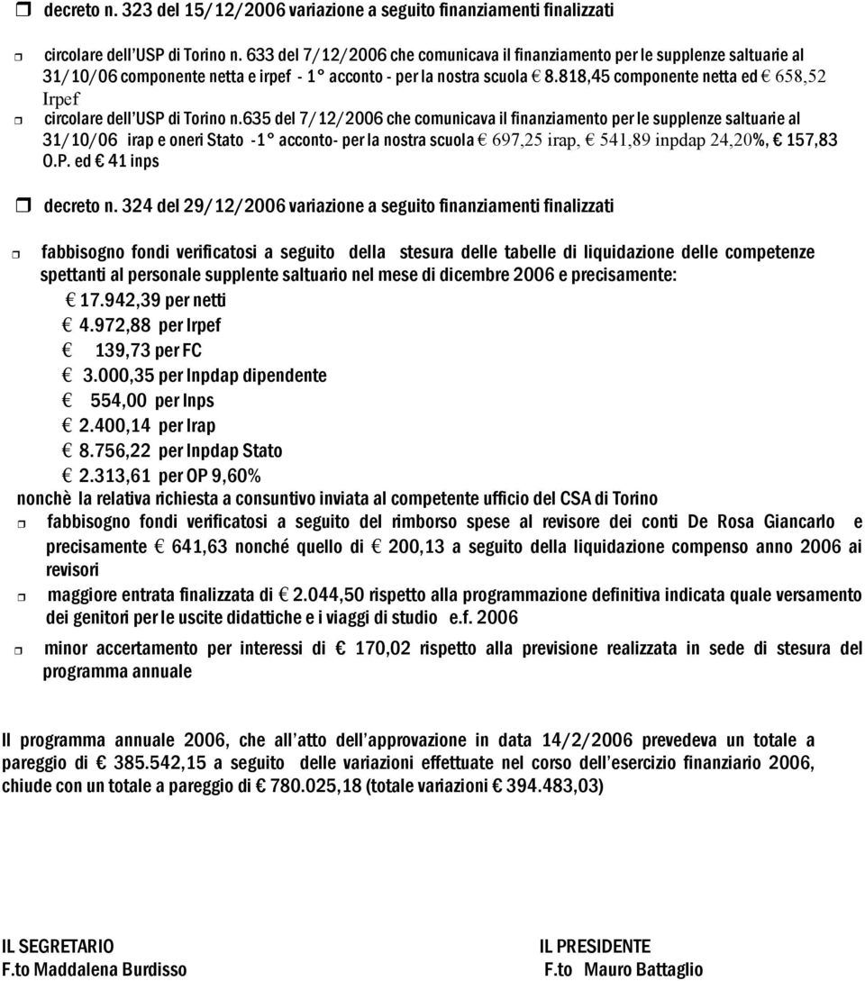 818,45 componente netta ed 658,52 Irpef circolare dell USP di Torino n.