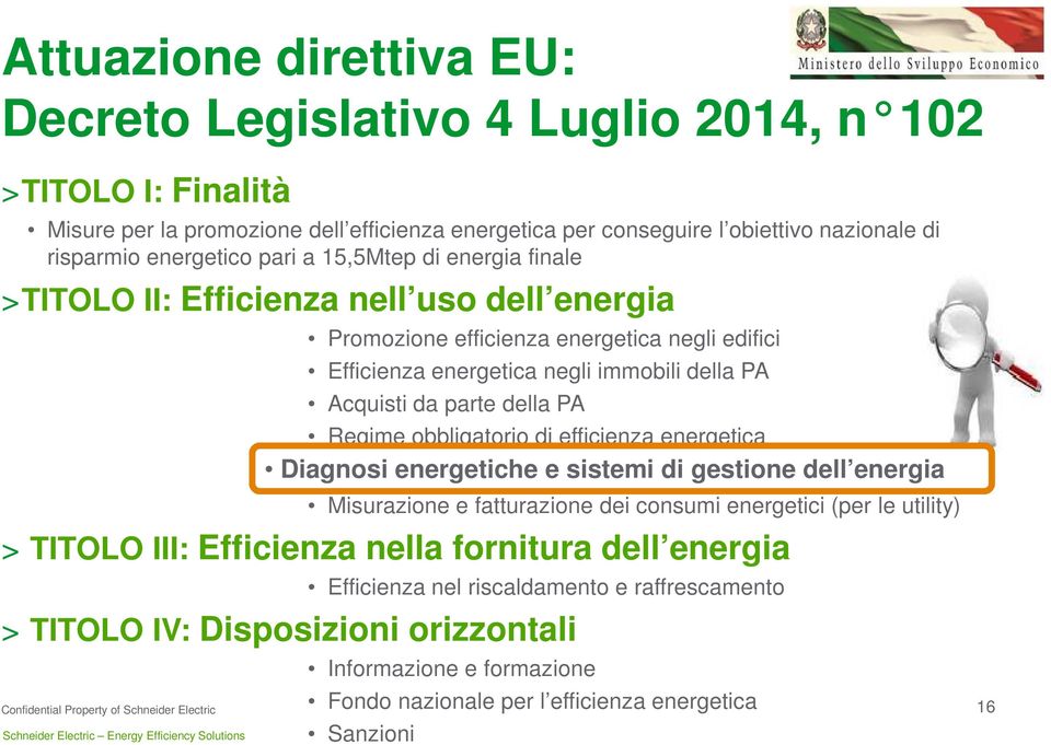 immobili della PA Acquisti da parte della PA Regime obbligatorio di efficienza energetica Diagnosi Diagnosi energetiche e sistemi e di di gestione dell energia Misurazione e fatturazione dei consumi