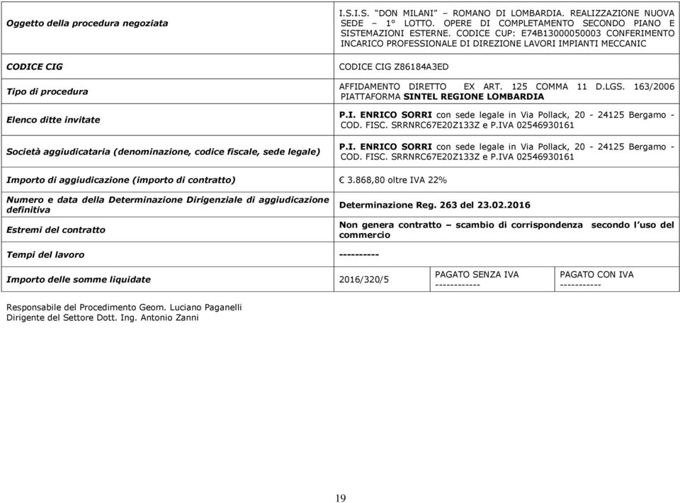 163/2006 PIATTAFORMA SINTEL REGIONE LOMBARDIA P.I. ENRICO SORRI con sede legale in Via Pollack, 20-24125 Bergamo - COD. FISC. SRRNRC67E20Z133Z e P.