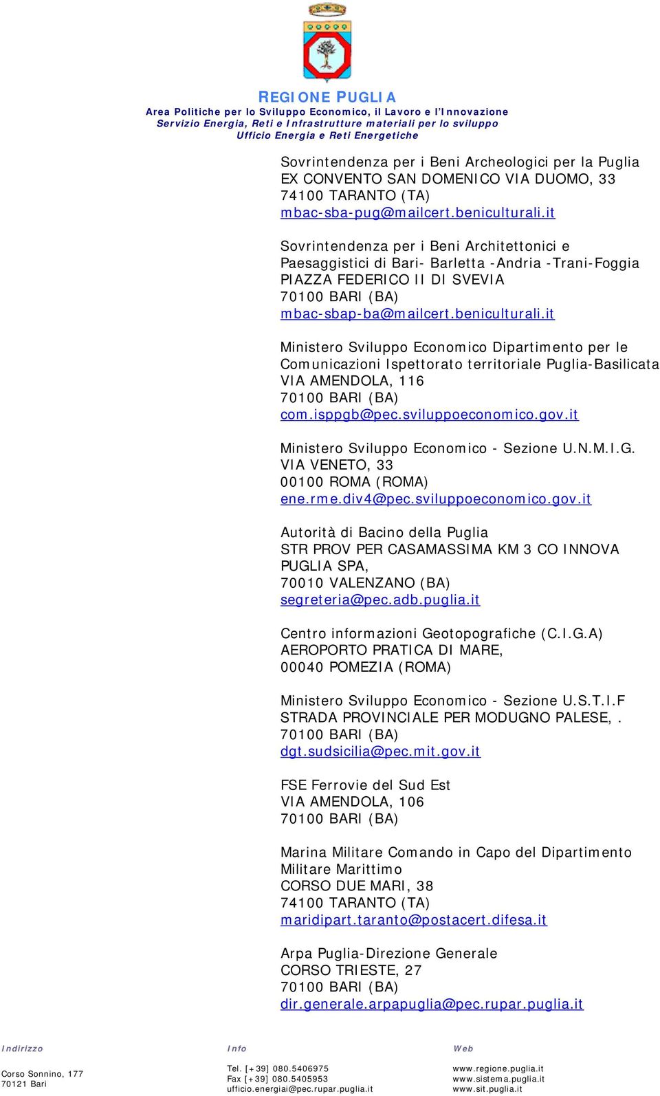 it Minister Svilupp Ecnmic Dipartiment per le Cmunicazini Ispettrat territriale Puglia-Basilicata VIA AMENDOLA, 116 cm.isppgb@pec.sviluppecnmic.gv.it Minister Svilupp Ecnmic - Sezine U.N.M.I.G.