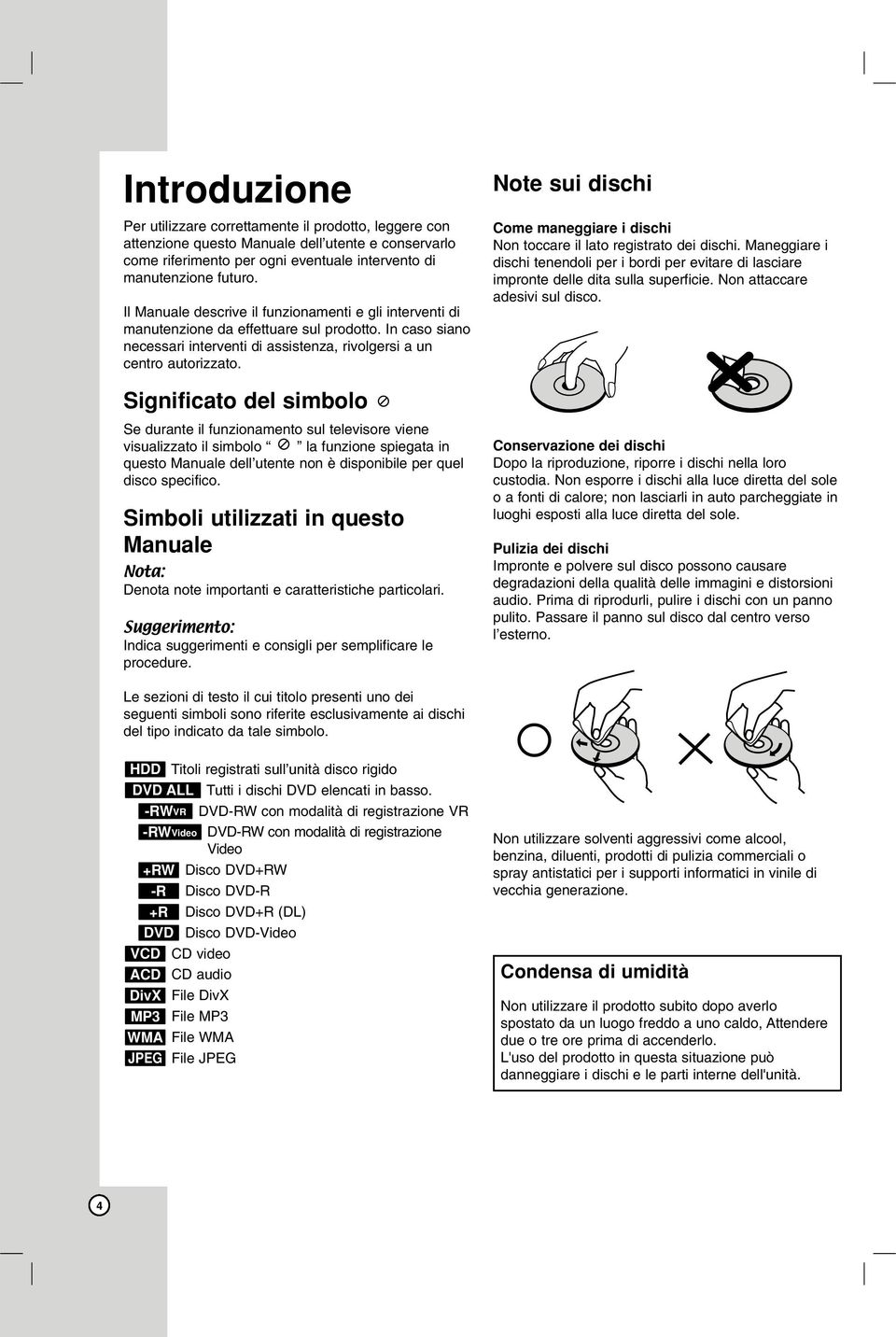 Significato del simbolo Se durante il funzionamento sul televisore viene visualizzato il simbolo la funzione spiegata in questo Manuale dell utente non è disponibile per quel disco specifico.