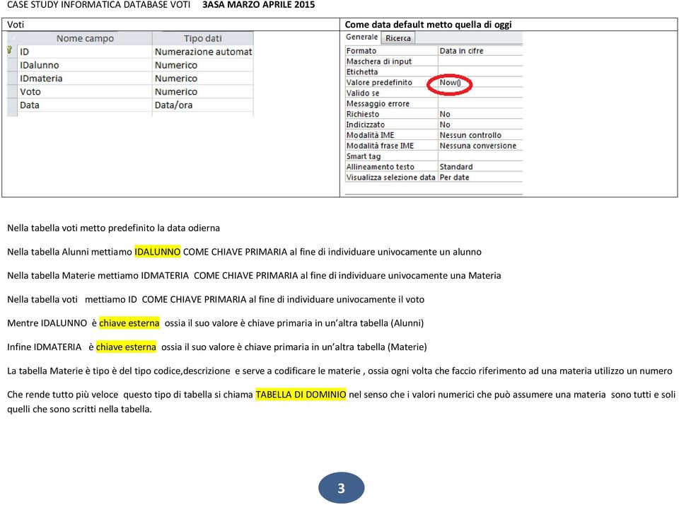 univocamente il voto Mentre IDALUNNO è chiave esterna ossia il suo valore è chiave primaria in un altra tabella (Alunni) Infine IDMATERIA è chiave esterna ossia il suo valore è chiave primaria in un