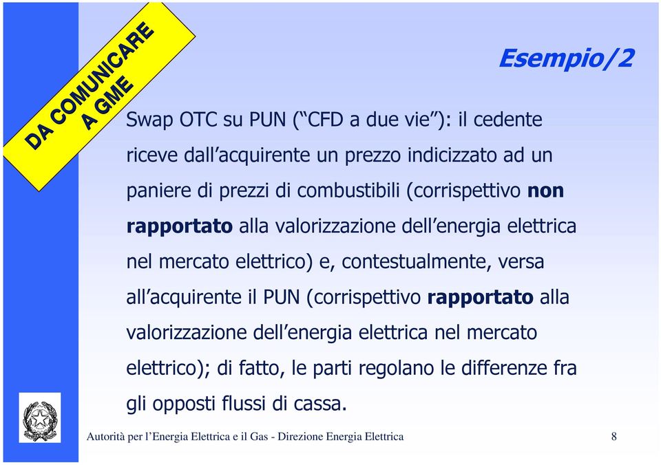 contestualmente, versa all acquirente il PUN (corrispettivo rapportato alla valorizzazione dell energia elettrica nel mercato elettrico); di