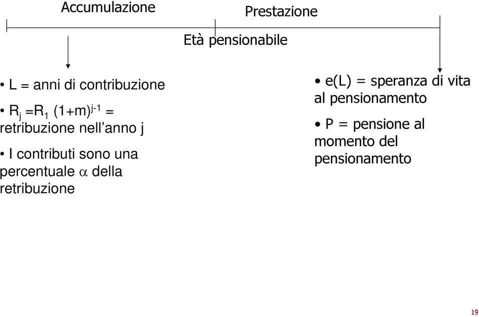 contributi sono una percentuale α della retribuzione e(l) =