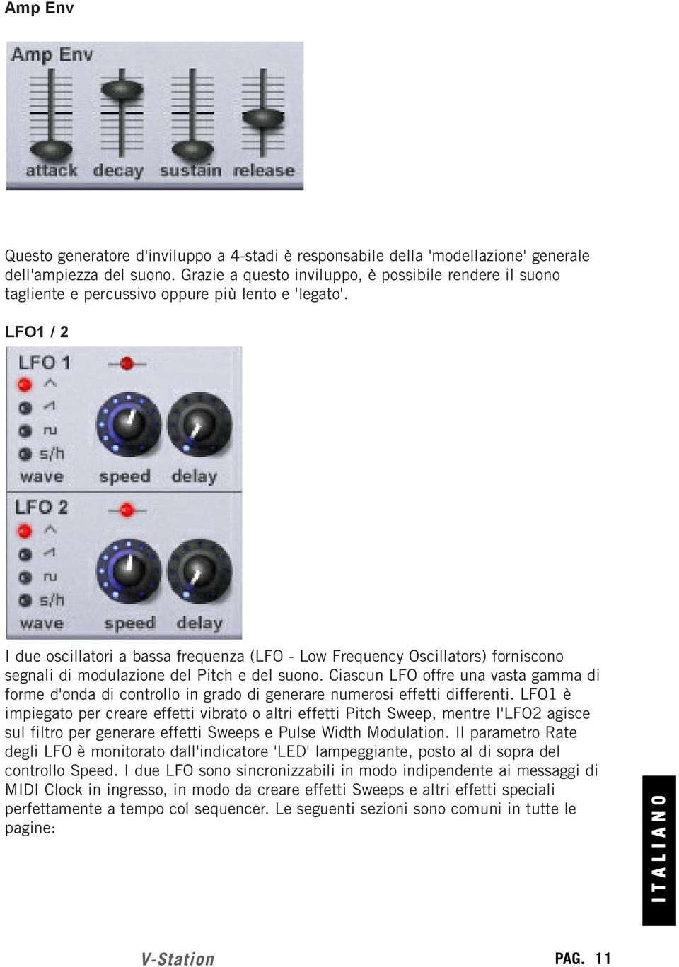 LFO1 / 2 I due oscillatori a bassa frequenza (LFO - Low Frequency Oscillators) forniscono segnali di modulazione del Pitch e del suono.