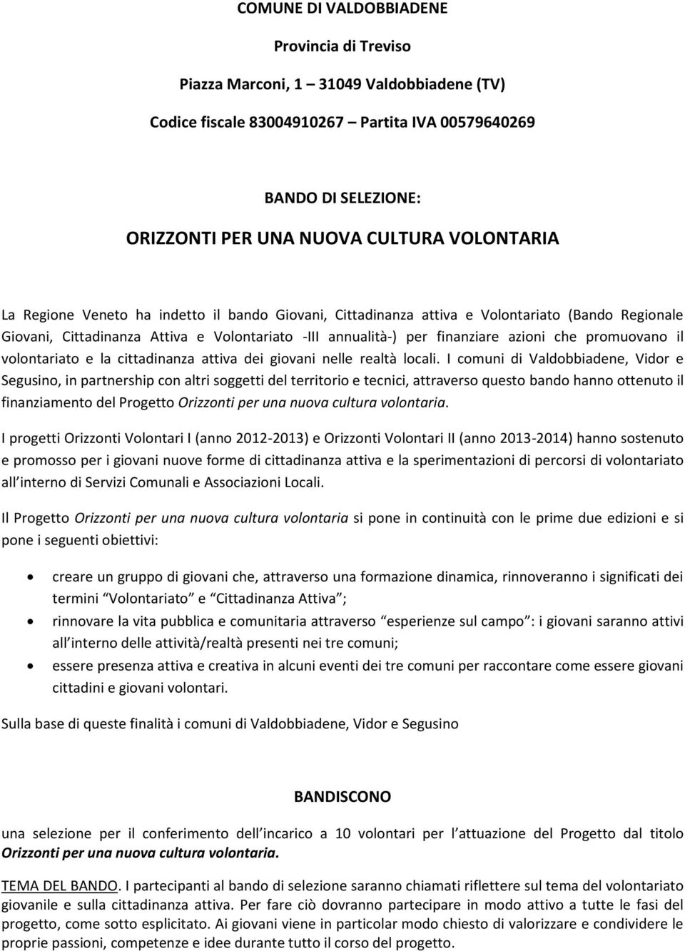 promuovano il volontariato e la cittadinanza attiva dei giovani nelle realtà locali.