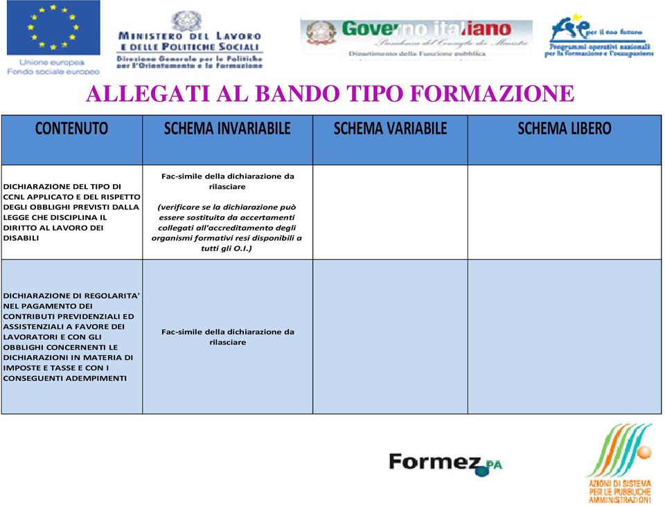 collegati all'accreditamento degli organismi formativi resi disponibili a tutti gli O.I.