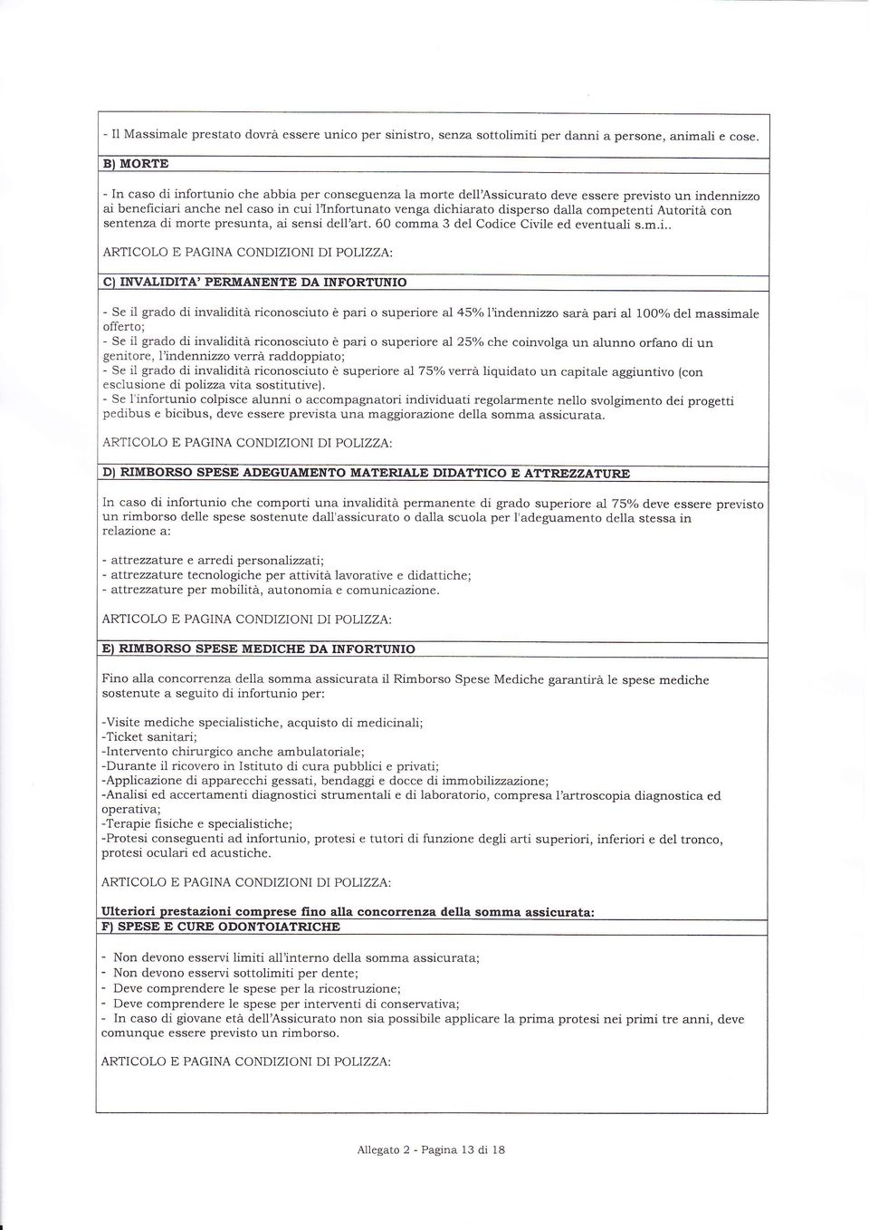 sensi ell'rt. 0 mm 3 ei Cìe Civile e eventuli s.m.i.. ARTCL tr PAGA CDZ DTPLTZZA: C VALDTA' PERMAETE DA RTU - Se il gr i invliità rinsiut è pri superire 1 45 L'ínennizz srà pri J L!