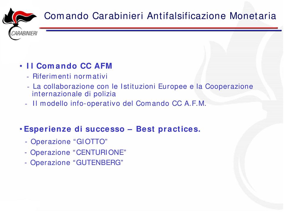 modello info-operativo del Comando CC A.F.M.