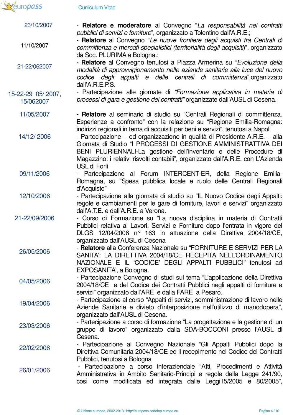 ; - Relatore al Convegno Le nuove frontiere degli acquisti tra Centrali di committenza e mercati specialistici (territorialità degli acquisiti), organizzato da Soc. PLURIMA a Bologna.